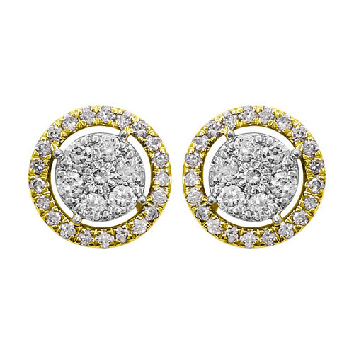 Cluster Halo Diamond Earrings .55cttw 10K Yellow Gold