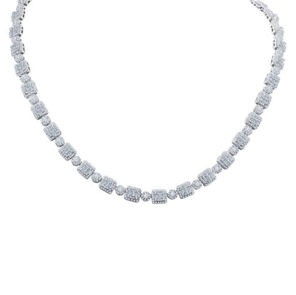 Cluster Round & Square CZ Iced Out Chain .925 Sterling Silver