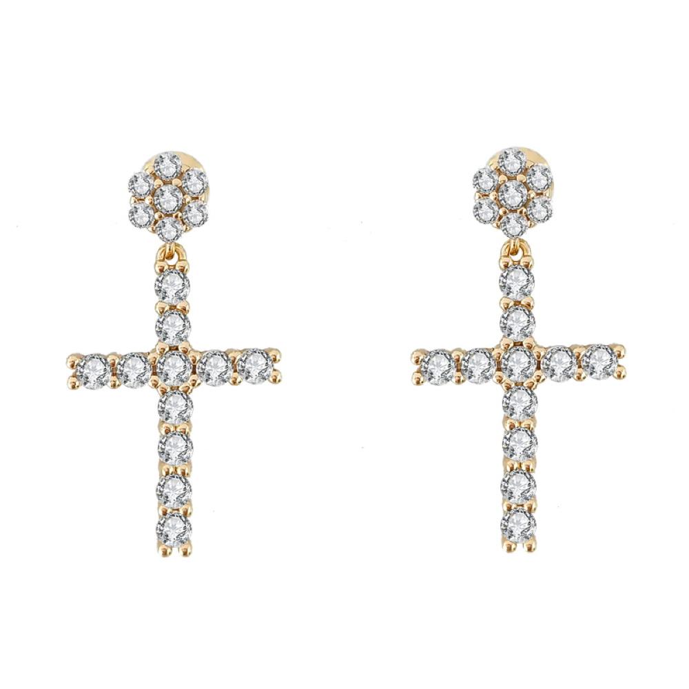 Cluster Stud Dangling L Tennis Cross CZ Iced Out Earrings .925 Silver
