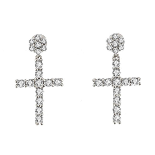 Cluster Stud Dangling Tennis Cross VVS Moissanite Earrings .925 Sterling Silver