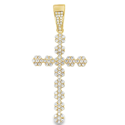 Cluster Tennis Cross Pendant .925 Sterling Silver