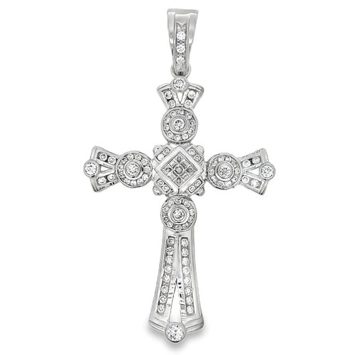 Cluster Wavy Cross CZ Pendant .925 Sterling Silver