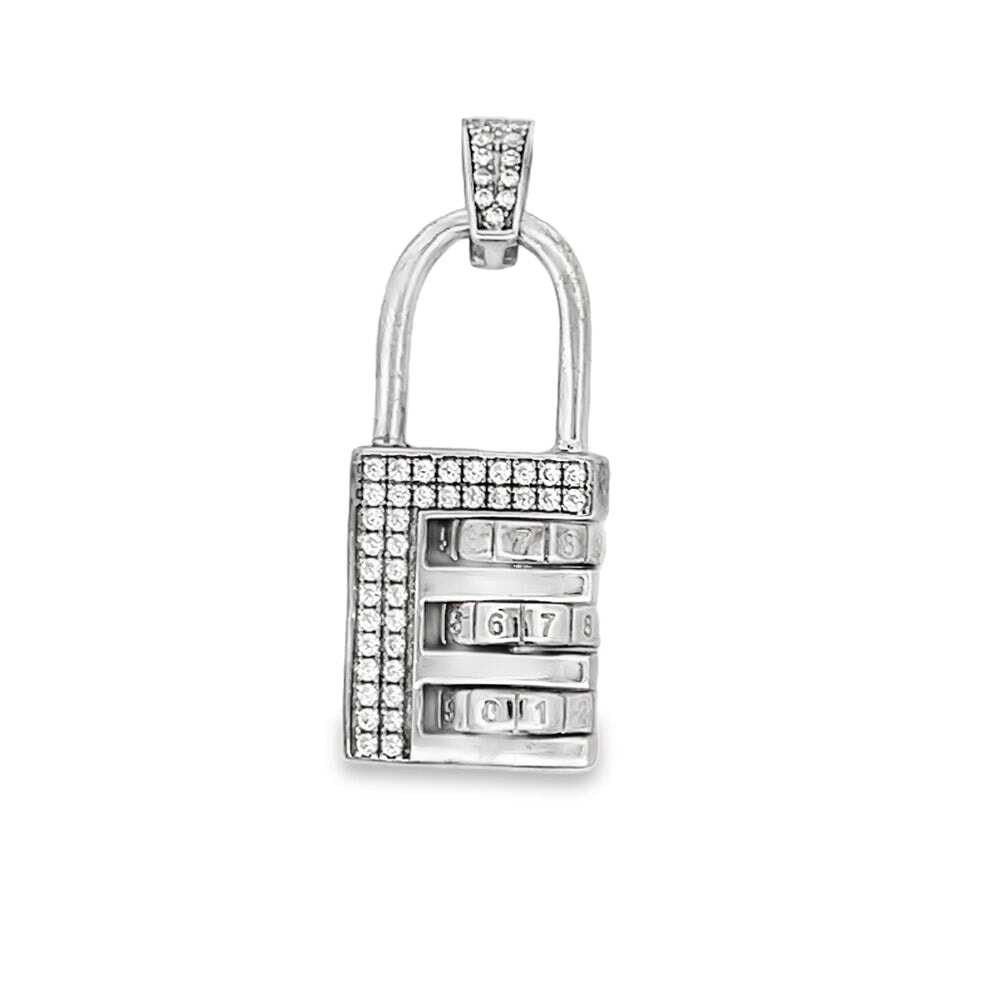 Combination Pad Lock CZ Pendant .925 Sterling Silver