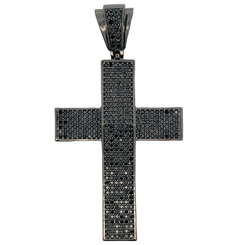 Crisp 6 Row Black Cross CZ Iced Out Pendant