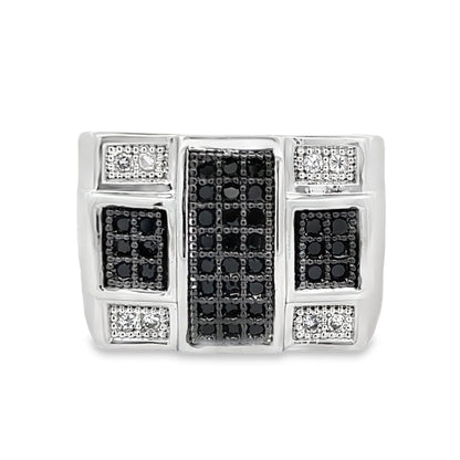 Criss Cross Black & White CZ Ring .925 Sterling Silver