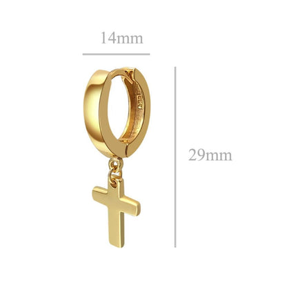 Cross Dangling Huggie Hoop Earrings .925 Silver
