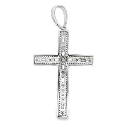 Cross Emerald Cut 2.86cttw VVS Moissanite Pendant .925 Sterling Silver