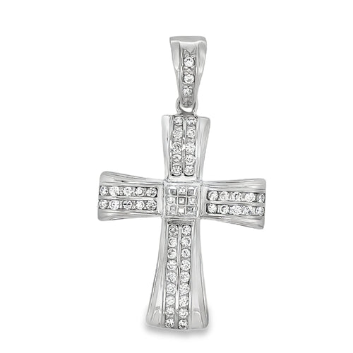Cross Princess Cut Center CZ Pendant .925 Sterling Silver
