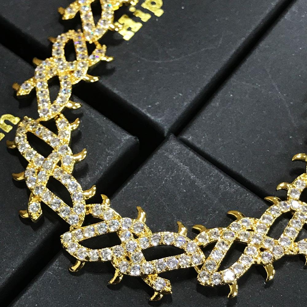 Crown of Thorns Yellow Gold CZ Bling Bling Chain