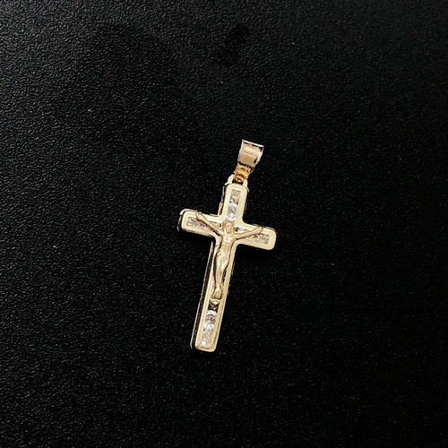 Crucifix Channel Set CZ 10K Yellow Gold Pendant