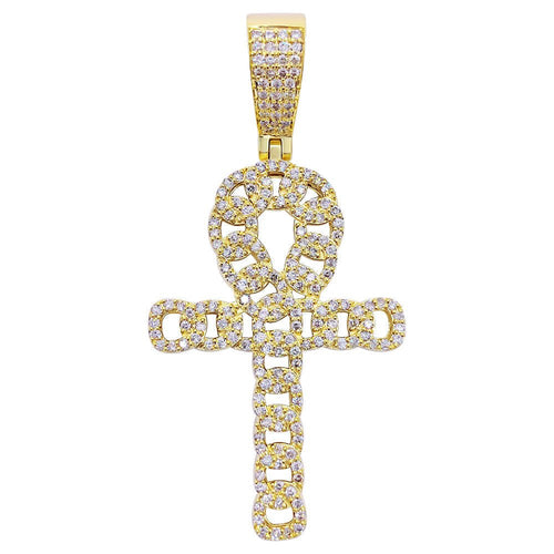 Cuban Ankh Cross 1.33cttw Diamond Pendant 10K Gold