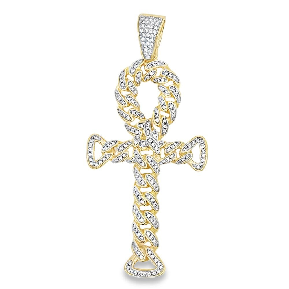 Cuban Ankh Tennis Cross Gold CZ Iced Out Pendant