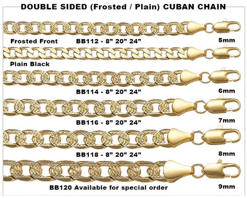 Cuban Curb 2-Sided Plain/Frosted Gold Plated Chain Necklace