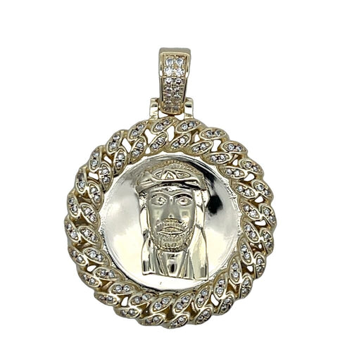 Cuban Jesus Piece Medallion CZ Iced Out Pendant