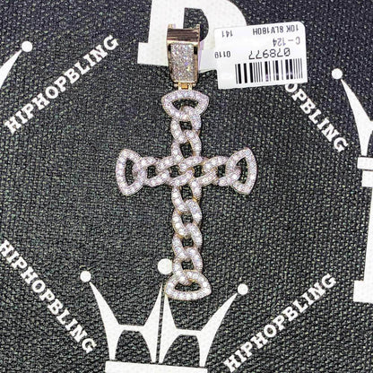 Cuban Link Cross VVS CZ 10K Yellow Gold Pendant