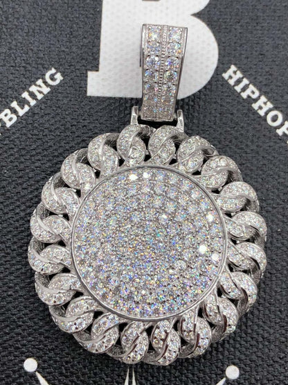 Cuban Medallion VVS Moissanite Pendant .925 Sterling Silver