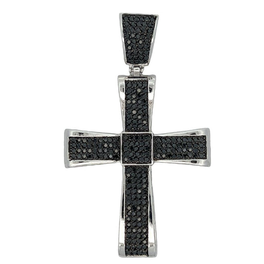 Curvy Cross Black CZ Iced Out Pendant