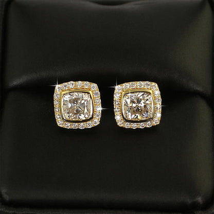 Cushion Pave Border VVS Moissanite Earrings .925 Sterling Silver