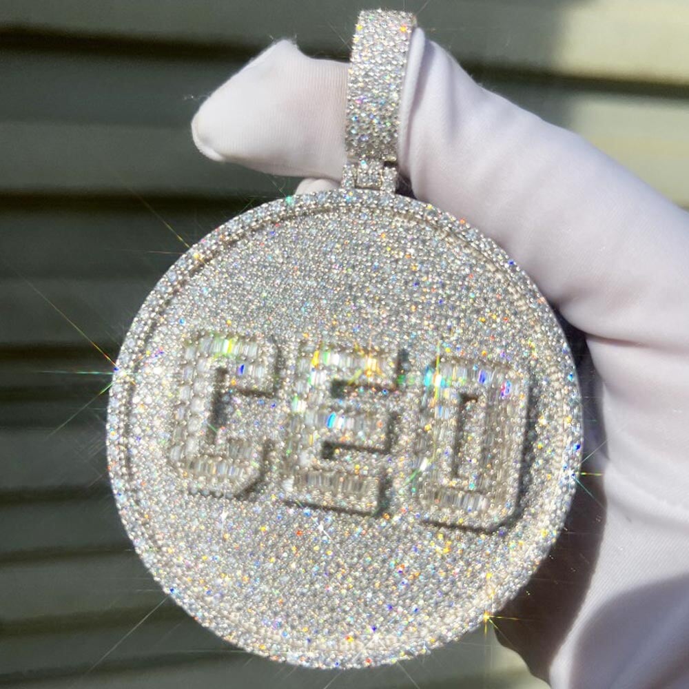Custom 3 Baguette Letter Round VVS Moissanite Pendant
