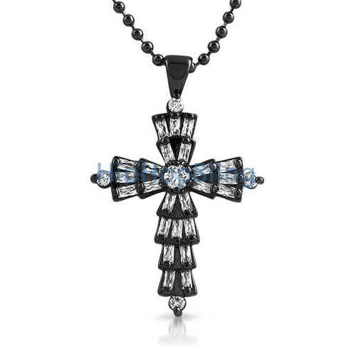 Custom Baguette Cross White CZ on Black