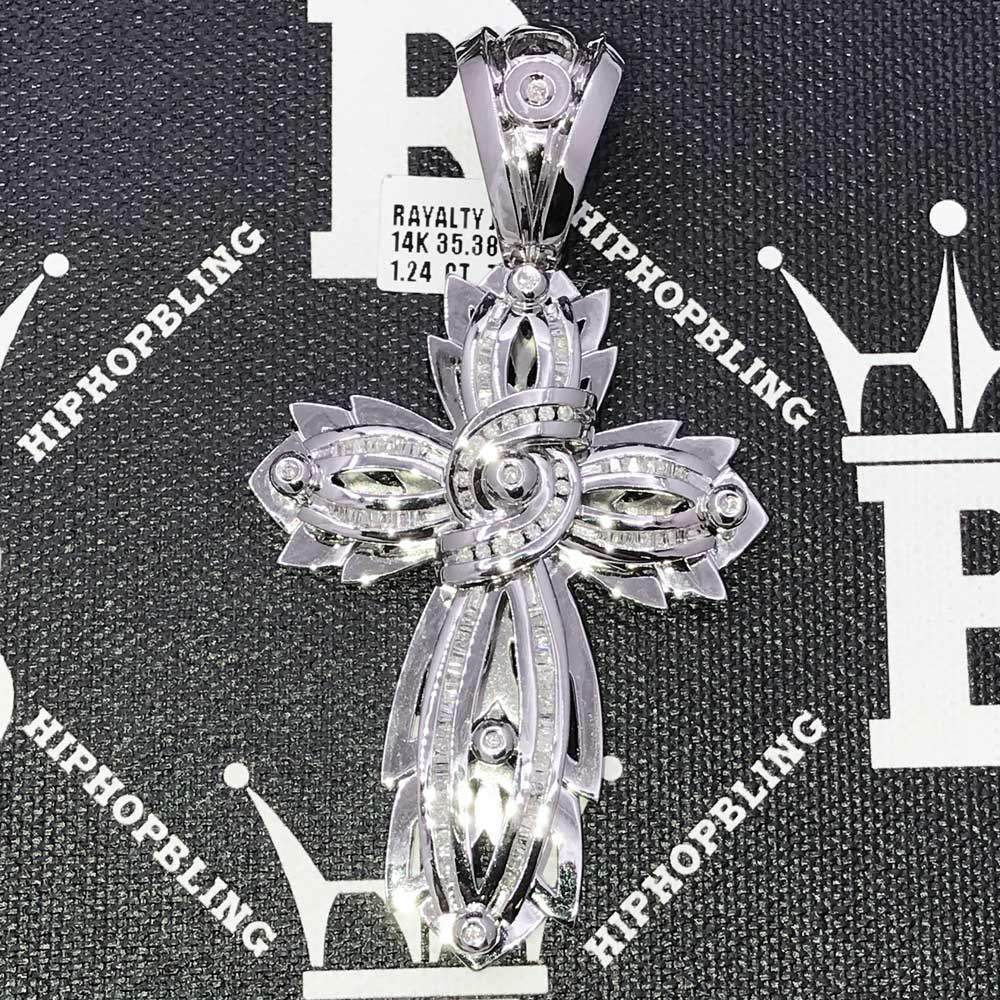 Custom Cross 1.24 Carat Diamond Pendant 14K White Gold