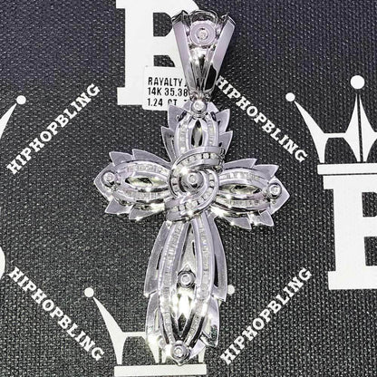 Custom Cross 1.24 Carat Diamond Pendant 14K White Gold