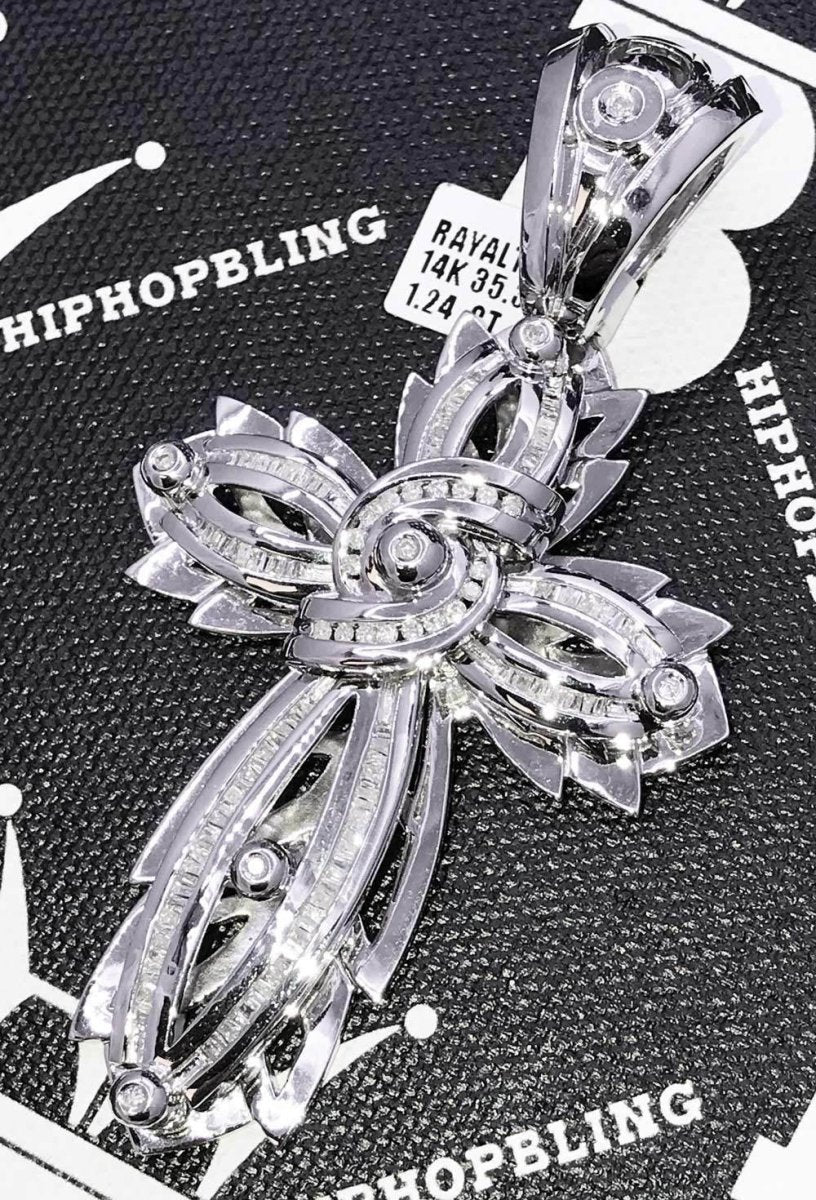 Custom Cross 1.24 Carat Diamond Pendant 14K White Gold