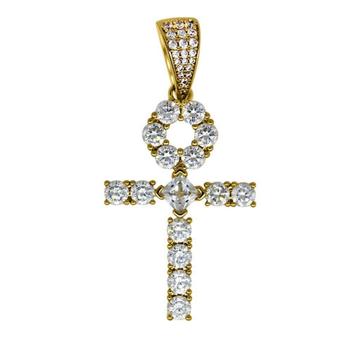 Custom Tennis Ankh Cross Gold Pendant