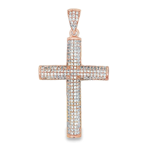 Cylinder Cross Rose Gold CZ Iced Out Pendant