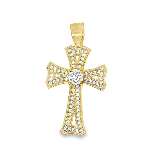 CZ Centerstone Cross 10K Yellow Gold Pendant