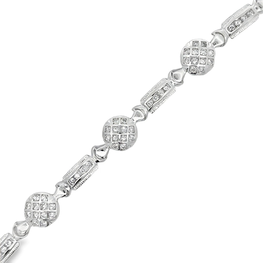CZ Circle Bar Link Bracelet .925 Sterling Silver