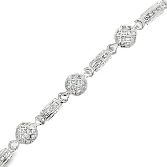 CZ Circle Bar Link Bracelet .925 Sterling Silver