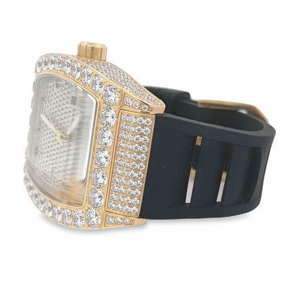CZ Emperor Rubber Strap Iced Out Watch