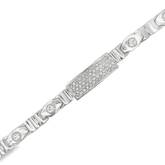 CZ Fancy ID Link Bracelet .925 Sterling Silver
