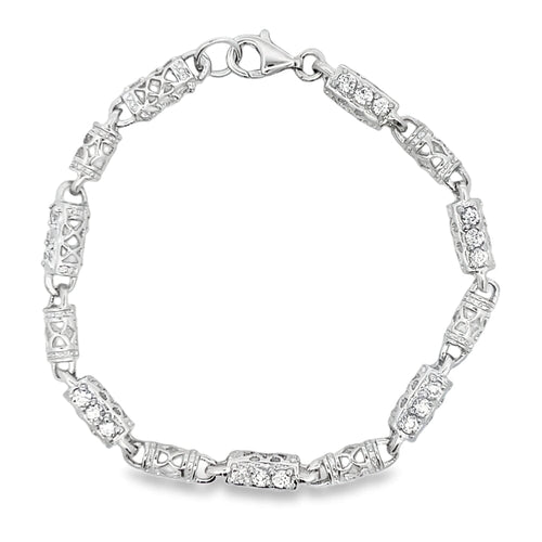 CZ Fancy Link Bracelet .925 Sterling Silver