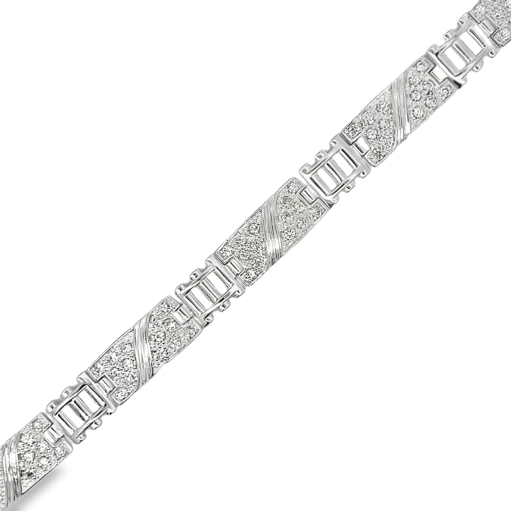 CZ Fancy Ribbon Link Bracelet .925 Sterling Silver