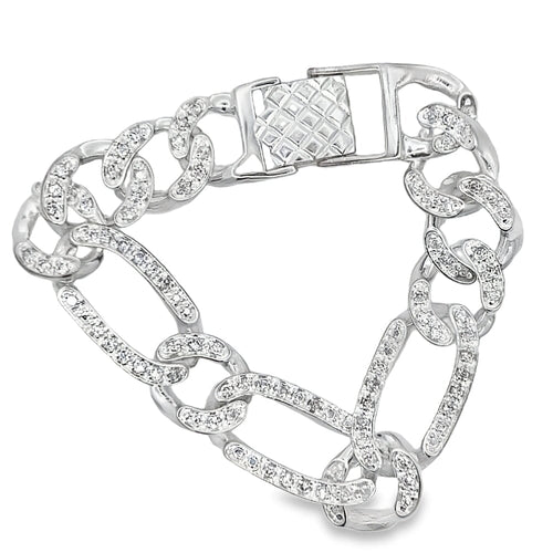 CZ Figaro Iced Out Bracelet .925 Sterling Silver