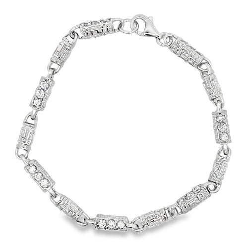 CZ Greek Link Bracelet .925 Sterling Silver