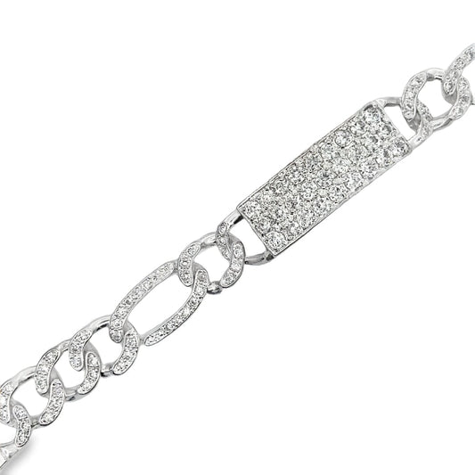 CZ Iced Out Figaro ID Bracelet .925 Sterling Silver