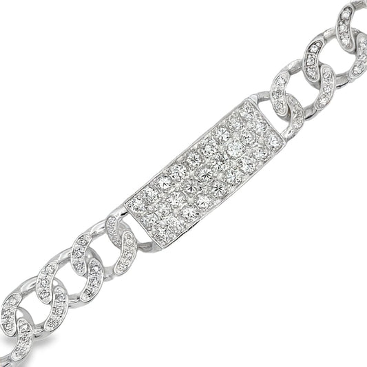 CZ ID Cuban Link Bracelet .925 Sterling Silver
