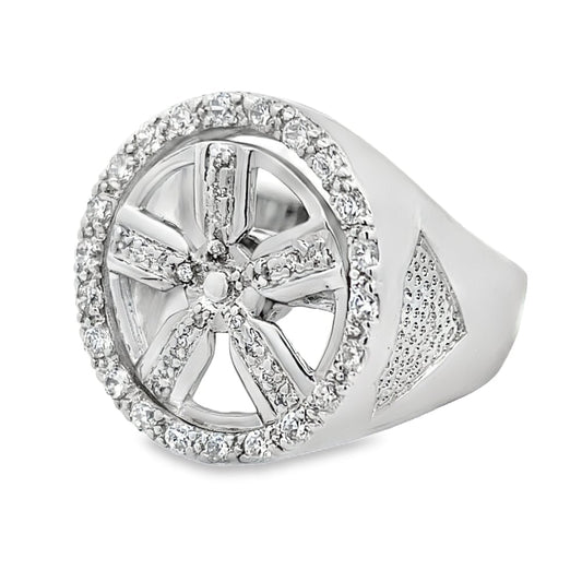 CZ Spinning Wheel 5 Spoke Rim Ring .925 Sterling Silver