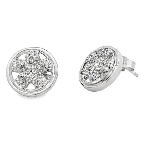 CZ Spinning Wheel Fat Spoke Rim Earrings .925 Sterling Silver