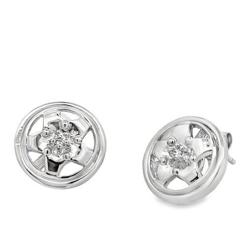 CZ Spinning Wheel Polished Rim Earrings .925 Sterling Silver