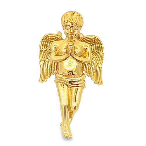 Diamond Micro Praying Cherub Angel Gold .925 Sterling Silver Pendant
