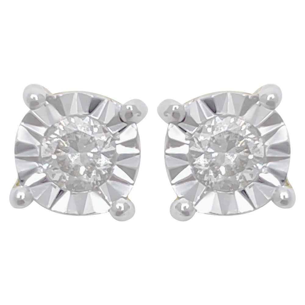 Diamond Stud Earrings Miracle Setting 10K White or Yellow Gold