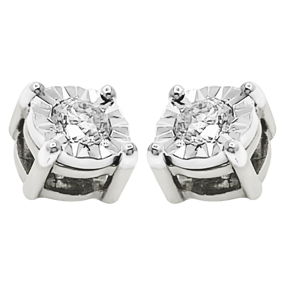 Diamond Stud Earrings Miracle Setting 10K White or Yellow Gold