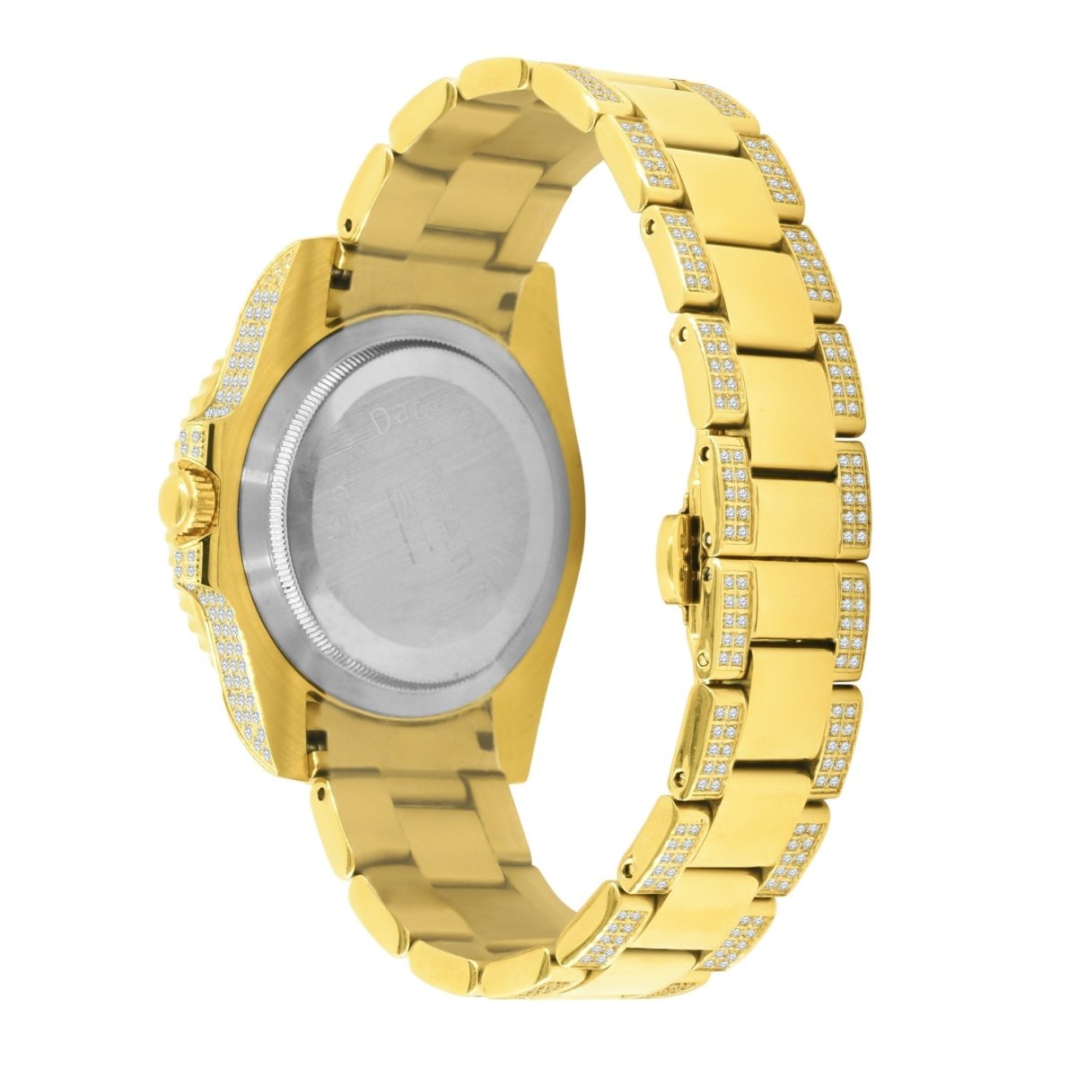 Divers CZ Black Dial Date Edge Link Iced Out Watch