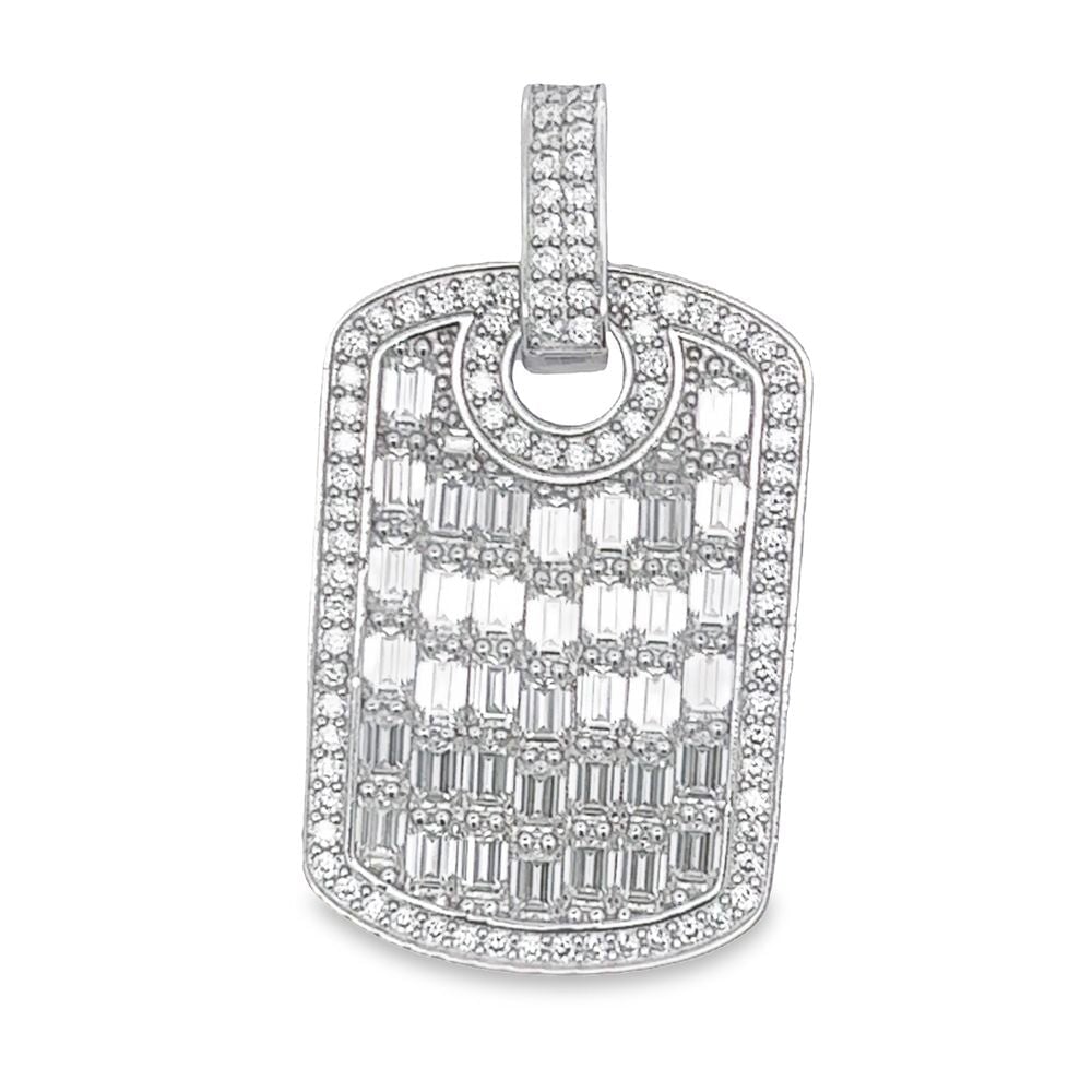 Dog Tag Baguette 7.34cttw VVS Moissanite Pendant .925 Sterling Silver