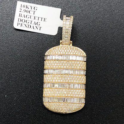 Dog Tag Baguette Diamond Pendant 2.90cttw 10K Yellow Gold