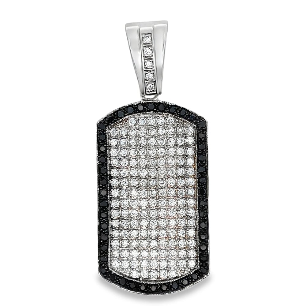 Dog Tag Black Border CZ Pendant .925 Sterling Silver